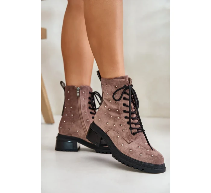 Zdobené Kotníkové Boty Workery Dámské Zateplené D&A Taupe Zdobené Kotníkové Boty Workery Dámské Zateplené D&A Taupe