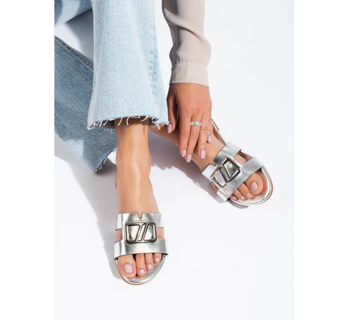 Praktické  nazouváky dámské Srebrny bez podpatku