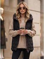 Dámská dlouhá prošívaná vesta s kapucí, černá, FashionStreet TY5922 Dámská dlouhá prošívaná vesta s kapucí, černá, FashionStreet TY5922