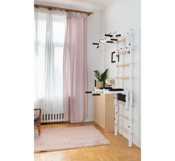 DŘEVĚNÝ KOVOVÝ GYMNASTICKÝ ŽEBŘÍK S HRAZDOU A PŘÍSLUŠENSTVÍM BENCHK 232W