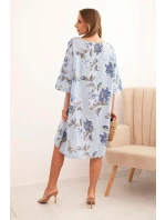 Dámská bavlněná šaty s květinovým vzorem a 3/4 rukávem modrá