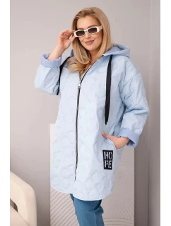 Dámská bunda Plus Size prošívaná s kapucí a nápisem HOPE modrá