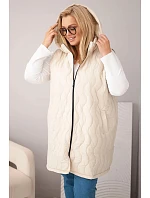 Dámská prošívaná vesta Plus Size s kapucí béžová