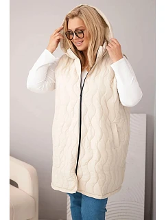 Dámská prošívaná vesta Plus Size s kapucí béžová