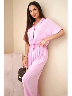 Dámský viskózový komplet se širokými kalhotami růžová model 22185767 - K-Fashion