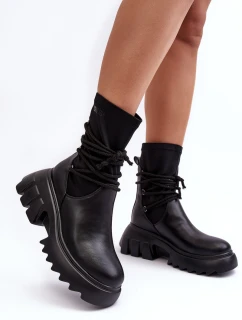 Boty Na Masivní Platformě S Tkaničkou Černé Big Star MM274590