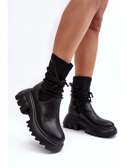 Boty Na Masivní Platformě S Tkaničkou Černé Big Star MM274590 Boty Na Masivní Platformě S Tkaničkou Černé Big Star MM274590