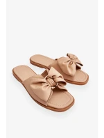 Dámské kožené pantofle s mašlí Béžové Becky