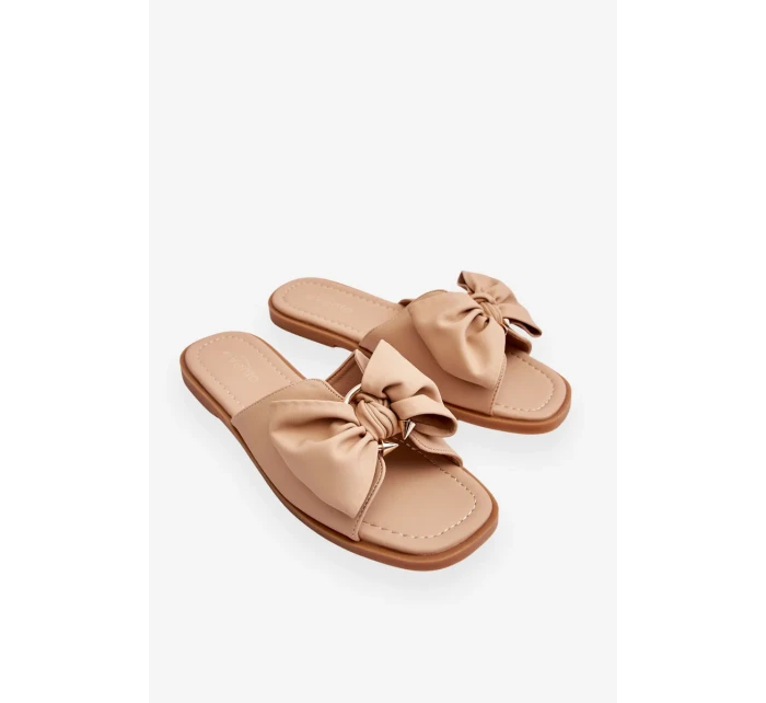 Dámské kožené pantofle s mašlí Béžové Becky