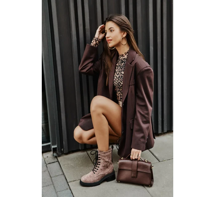 Zdobené Kotníkové Boty Workery Dámské Zateplené D&A Taupe Zdobené Kotníkové Boty Workery Dámské Zateplené D&A Taupe