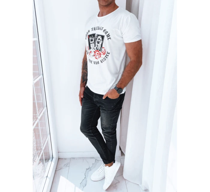 Pánské bílé tričko s potiskem Dstreet RX5257 Pánské bílé tričko s potiskem Dstreet RX5257
