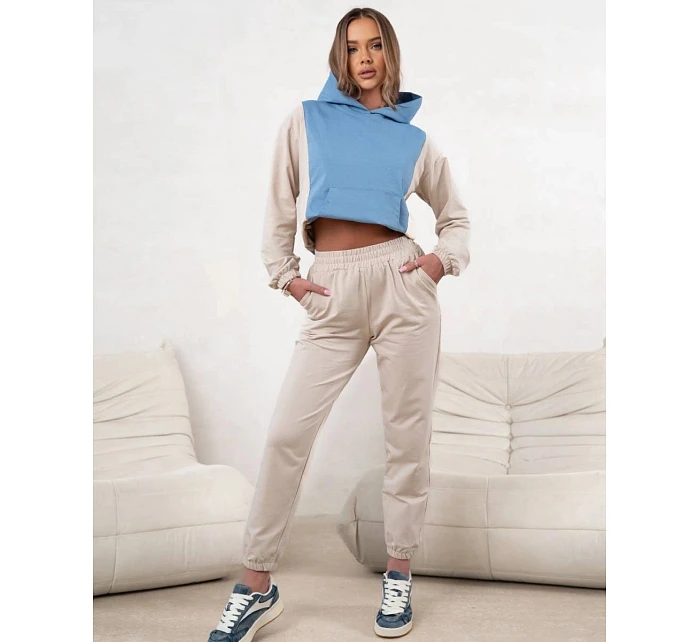 Dámská dvoubarevná tepláková souprava v modré a béžové barvě (554)