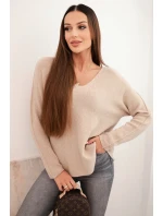 Dámský svetr s viskózou a výstřihem do V tmavě béžový Dámský svetr s viskózou a výstřihem do V tmavě béžový