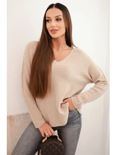 Dámský svetr s viskózou a výstřihem do V tmavě béžový