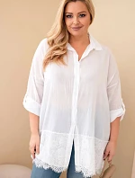 Dámská košile Plus Size bavlněná s krajkovým zakončením bílá