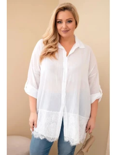 Dámská košile Plus Size bavlněná s krajkovým model 21886519 bílá - K-Fashion