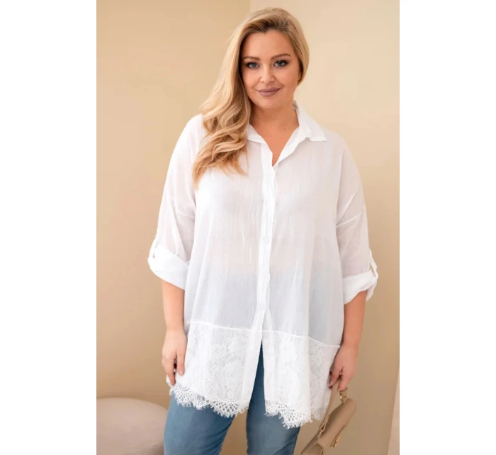 Dámská košile Plus Size bavlněná s krajkovým model 21886519 bílá - K-Fashion