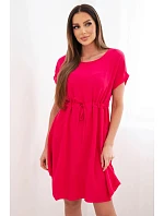 Dámské šaty s krátkým rukávem a vázáním v pase fuchsiová Dámské šaty s krátkým rukávem a vázáním v pase fuchsiová