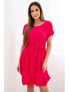 Dámské šaty s krátkým rukávem a vázáním v pase fuchsiová