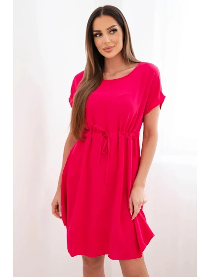Dámské šaty s krátkým rukávem a vázáním v pase fuchsiová Dámské šaty s krátkým rukávem a vázáním v pase fuchsiová