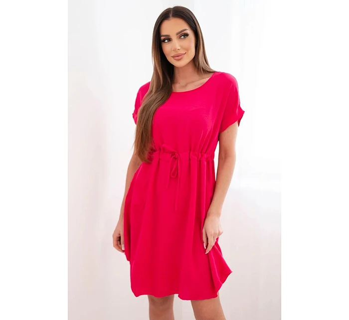 Dámské šaty s krátkým rukávem a vázáním v pase fuchsiová Dámské šaty s krátkým rukávem a vázáním v pase fuchsiová