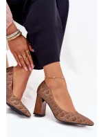 Dámské Lodičky Na Podpatku S Dekorativním Vytlačením Vinceza 62254 Hnědé