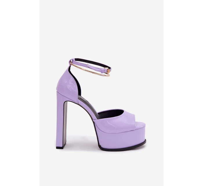 Lakované dámské sandály na podpatku a platformě fialové Horvia