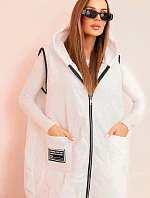 Dámská prošívaná vesta Plus Size s kapucí na zip bílá