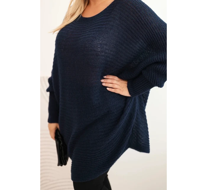 Dámský svetr Plus Size s model 21798607 pončo modrý - K-Fashion Dámský svetr Plus Size s model 21798607 pončo modrý - K-Fashion