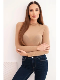 Dámská model 21777035 halenka s rolákem a dlouhým rukávem camelová - K-Fashion