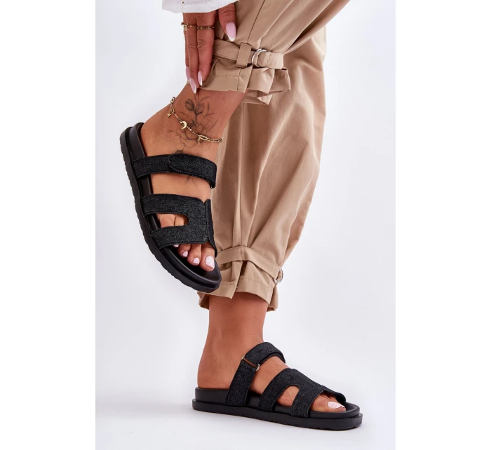 Dámské látkové sandály na zip černé model 21628607 - Boto Dámské látkové sandály na zip černé model 21628607 - Boto