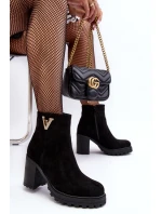 Dámské semišové boty na sloupku s ozdobou černé Strong Dámské semišové boty na sloupku s ozdobou černé Strong