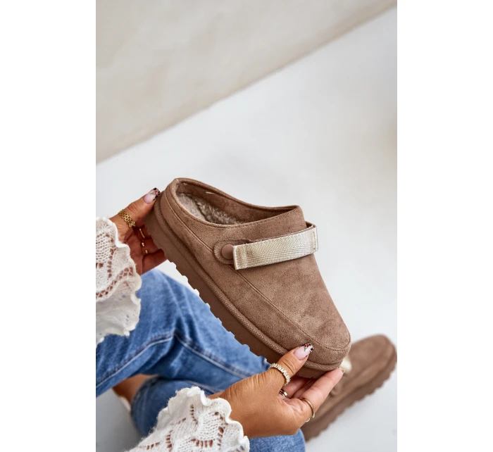 Dámské Teplé Pantofle Na Platformě Hnědé Azida