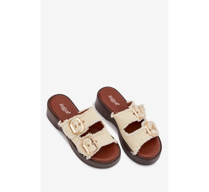 Dámské pantofle na platformě se zlatými sponami světle béžové Renelisse