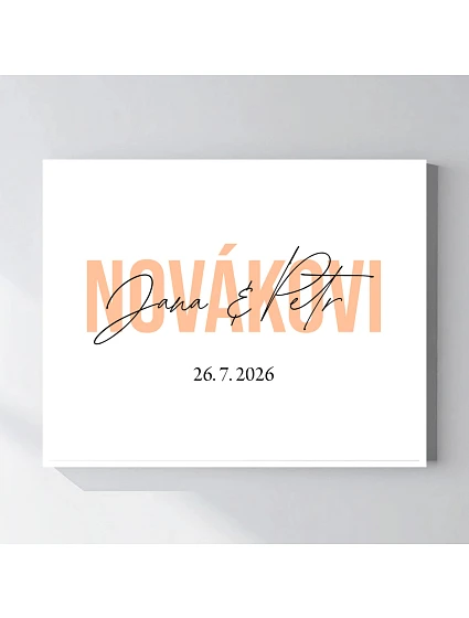 Personalizovaný magický fotoobraz v rámu - čtverec 40x50 - jména novomanželů Personalizovaný magický fotoobraz v rámu - čtverec 40x50 - jména novomanželů