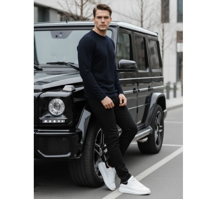 Pánské tmavě modré tričko FashionStreet s dlouhým rukávem LX0580 Pánské tmavě modré tričko FashionStreet s dlouhým rukávem LX0580