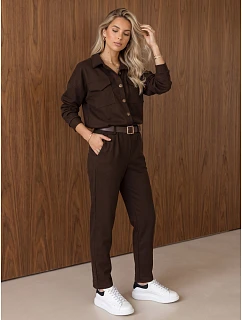 Dámská souprava s blůzou a kalhotami, hnědá, FashionStreet AY1237