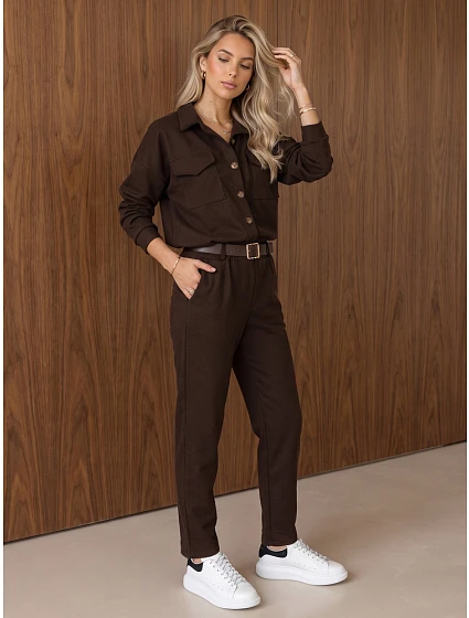 Dámská souprava s blůzou a kalhotami, hnědá, FashionStreet AY1237 Dámská souprava s blůzou a kalhotami, hnědá, FashionStreet AY1237