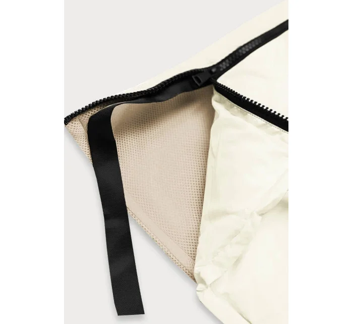 Dlouhá zimní bunda v barvě ecru z různých spojeným materiálů (jin-210)