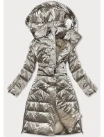 DŁUGA BŁYSZCZĄCA KURTKA ZIMOWA DAMSKA BEŻOWA model 21243596 - WAY MODE