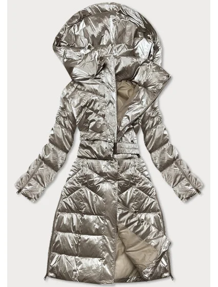 DŁUGA BŁYSZCZĄCA KURTKA ZIMOWA DAMSKA BEŻOWA model 21243596 - WAY MODE