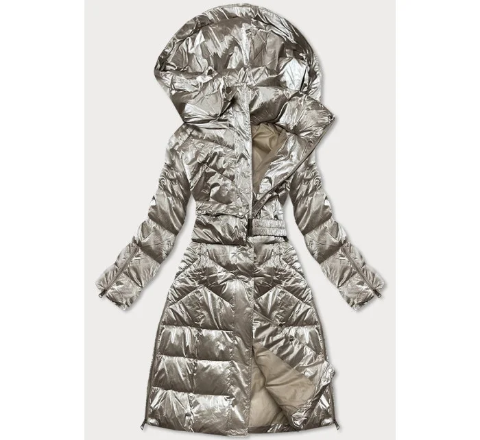 DŁUGA BŁYSZCZĄCA KURTKA ZIMOWA DAMSKA BEŻOWA model 21243596 - WAY MODE