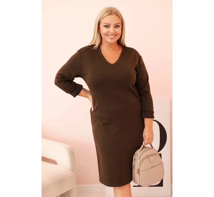Dámská Plus Size sukýnka máslová s V výstřihem a rukávem hnědá
