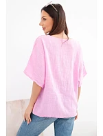 Dámská bavlněná oversize halenka s krátkým rukávem bonbónově růžová Dámská bavlněná oversize halenka s krátkým rukávem bonbónově růžová