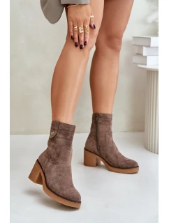 Zateplené dámské boty na podpatku hnědé Vailia