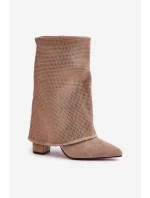Ozdobené Lesklé Botky S Svrškem Na Podpatku Zateplené Béžové model 21679224 - Boto