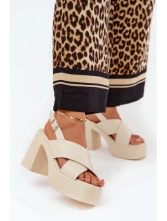 Dámské Sandály Na Podpatku A Platformě Z Eko Kůže Světle Béžové model 21688907 - Boto