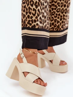 Dámské Sandály Na Podpatku A Platformě Z Eko Kůže Světle Béžové model 21688907 - Boto