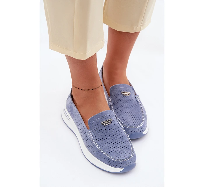 Dámské mokasíny z přírodního semiše modré Demela
