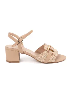 Exkluzívní hnědé  sandály dámské na širokém podpatku